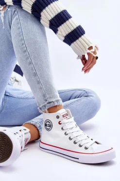 Damskie Klasyczne Wysokie Trampki Big Star T274026 Białe