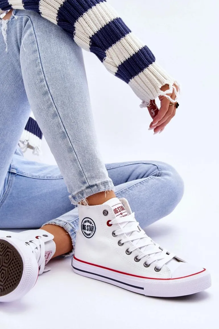 Damskie Klasyczne Wysokie Trampki Big Star T274026 Białe