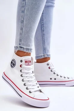 Damskie Klasyczne Wysokie Trampki Big Star T274026 Białe