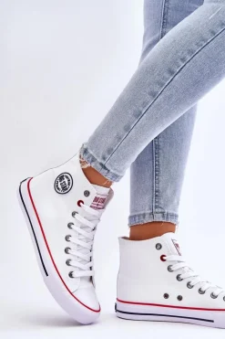 Damskie Klasyczne Wysokie Trampki Big Star T274026 Białe