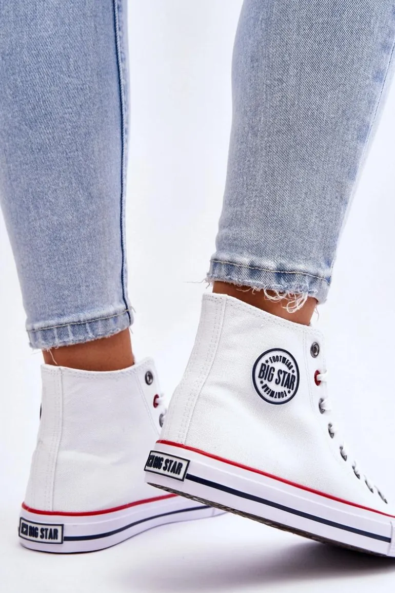 Damskie Klasyczne Wysokie Trampki Big Star T274026 Białe