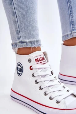 Damskie Klasyczne Wysokie Trampki Big Star T274026 Białe