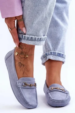 Damskie Klasyczne Zamszowe Mokasyny Niebieskie Corinell