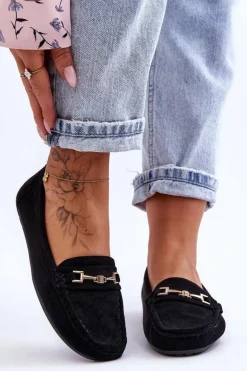 Damskie Klasyczne Zamszowe Mokasyny Czarne Corinell