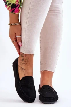 Damskie Klasyczne Zamszowe Mokasyny Czarne Ivana