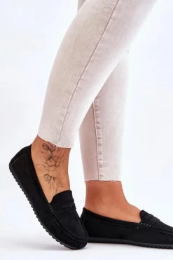 Damskie Klasyczne Zamszowe Mokasyny Czarne Ivana