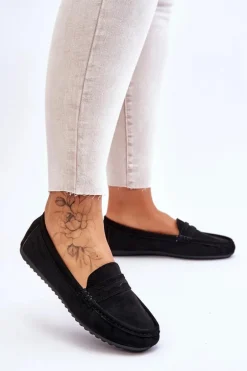 Damskie Klasyczne Zamszowe Mokasyny Czarne Ivana