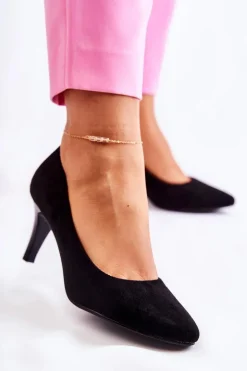 Damskie Klasyczne Zamszowe Czółenka Czarne Semprella