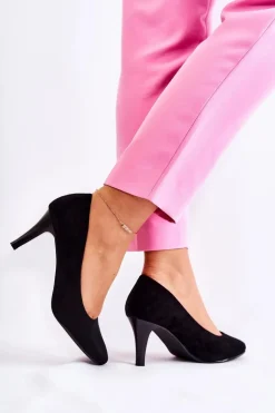 Damskie Klasyczne Zamszowe Czółenka Czarne Semprella