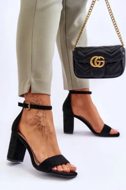 Damskie Klasyczne Zamszowe Sandały Czarne Passo