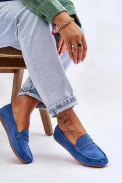 Damskie Klasyczne Zamszowe Mokasyny Niebieskie Ivana