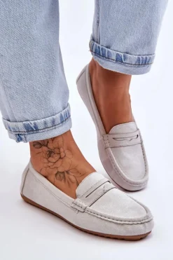 Damskie Klasyczne Zamszowe Mokasyny Szare Ivana