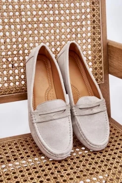 Damskie Klasyczne Zamszowe Mokasyny Szare Ivana