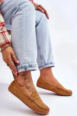 Damskie Klasyczne Zamszowe Mokasyny Camel Ivana
