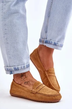 Damskie Klasyczne Zamszowe Mokasyny Camel Ivana