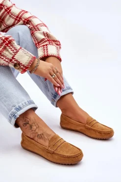 Damskie Klasyczne Zamszowe Mokasyny Camel Ivana