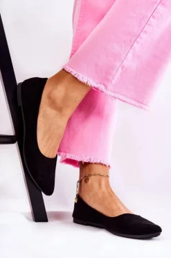 Damskie Klasyczne Zamszowe Baleriny Czarne Arina