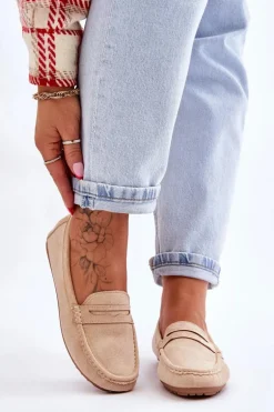 Damskie Klasyczne Zamszowe Mokasyny Beżowe Ivana