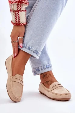 Damskie Klasyczne Zamszowe Mokasyny Beżowe Ivana