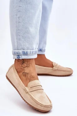 Damskie Klasyczne Zamszowe Mokasyny Beżowe Ivana