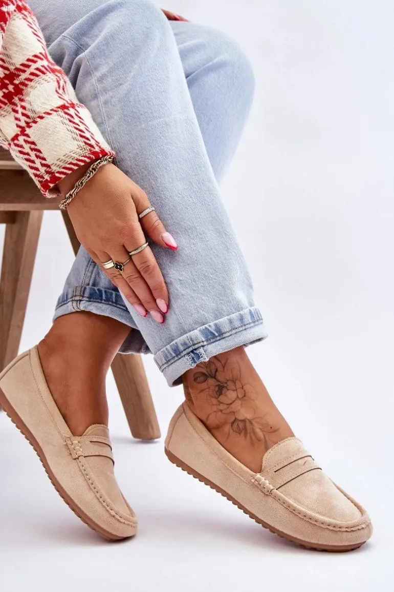 Damskie Klasyczne Zamszowe Mokasyny Beżowe Ivana