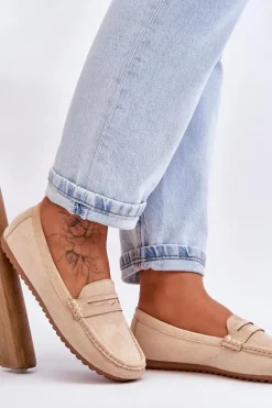 Damskie Klasyczne Zamszowe Mokasyny Beżowe Ivana