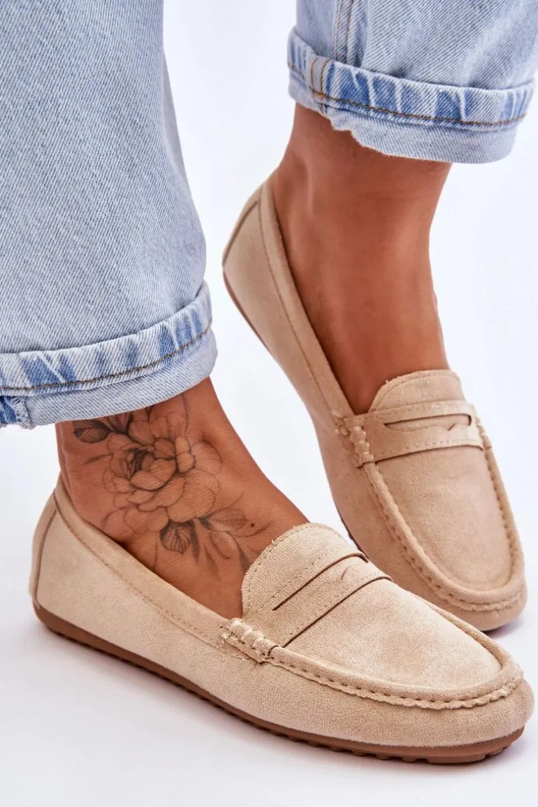 Damskie Klasyczne Zamszowe Mokasyny Beżowe Ivana