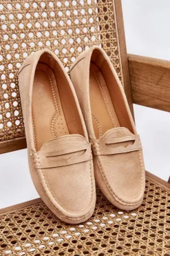 Damskie Klasyczne Zamszowe Mokasyny Beżowe Ivana