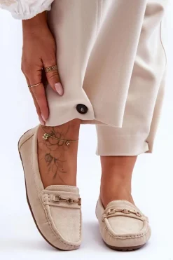 Damskie Klasyczne Zamszowe Mokasyny Beżowe Corinell