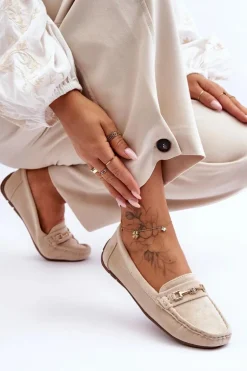 Damskie Klasyczne Zamszowe Mokasyny Beżowe Corinell