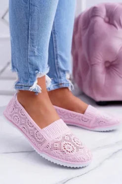 Damskie Koronkowe Balerinki Pudrowy Róż Sensitive