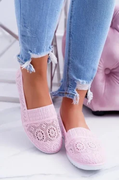 Damskie Koronkowe Balerinki Pudrowy Róż Sensitive