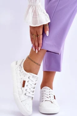 Damskie Koronkowe Tenisówki BIG STAR W274925 Białe