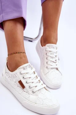 Damskie Koronkowe Tenisówki BIG STAR W274925 Białe