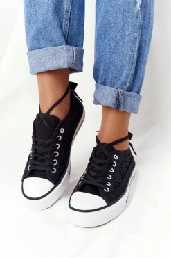 Damskie Koronkowe Trampki Czarne Candice