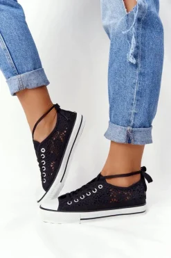 Damskie Koronkowe Trampki Czarne Candice