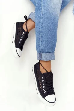 Damskie Koronkowe Trampki Czarne Candice