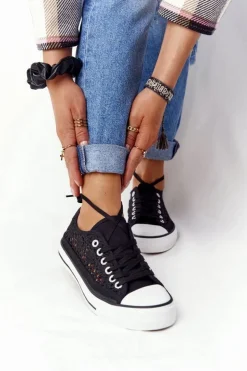 Damskie Koronkowe Trampki Czarne Candice