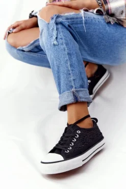 Damskie Koronkowe Trampki Czarne Candice