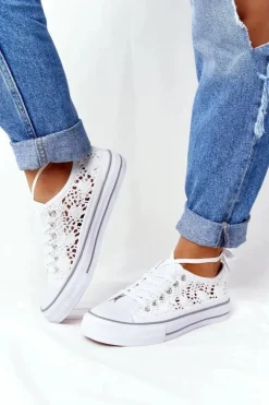 Damskie Koronkowe Trampki Białe Candice