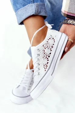 Damskie Koronkowe Trampki Białe Candice