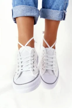 Damskie Koronkowe Trampki Białe Candice