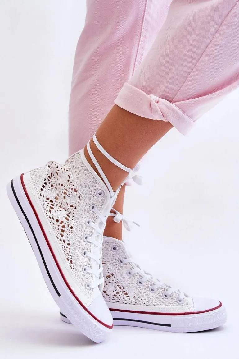 Damskie Koronkowe Wysokie Trampki Białe Cornella