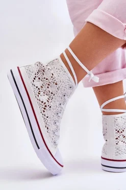 Damskie Koronkowe Wysokie Trampki Białe Cornella