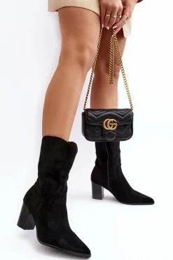 Damskie Kowbojki Botki Na Słupku Czarne Danell