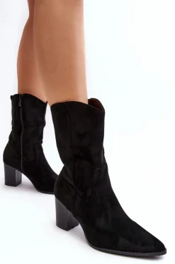 Damskie Kowbojki Botki Na Słupku Czarne Danell