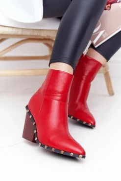 Damskie Kowbojskie Botki Na Obcasie Lu Boo Czerwone