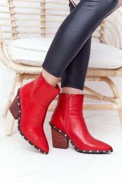 Damskie Kowbojskie Botki Na Obcasie Lu Boo Czerwone