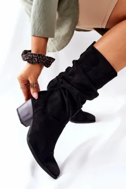 Damskie Kozaczki Zamszowe Czarne Ranafast