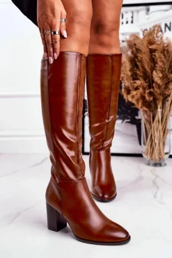 Damskie kozaki do kolana Sergio Leone brązowe KZ278